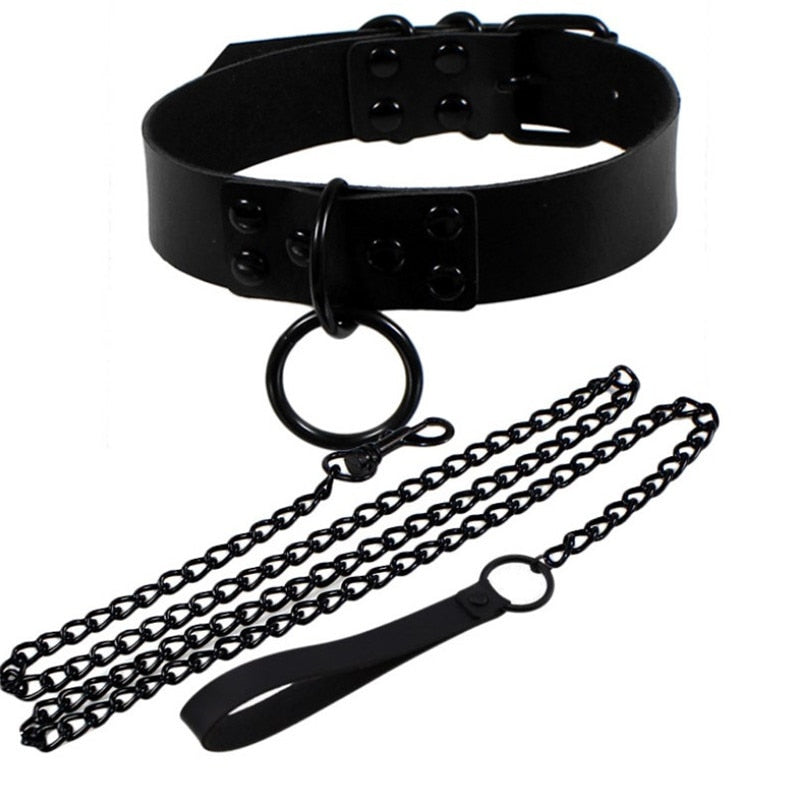 Gothic Choker Necklace with Spikes, Chains and Pendants
