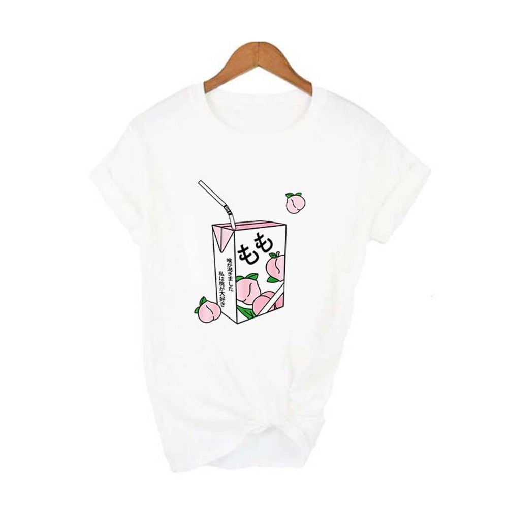 Japanese 90s Aesthetic Strawberry T-Shirt in white with cute strawberry graphic