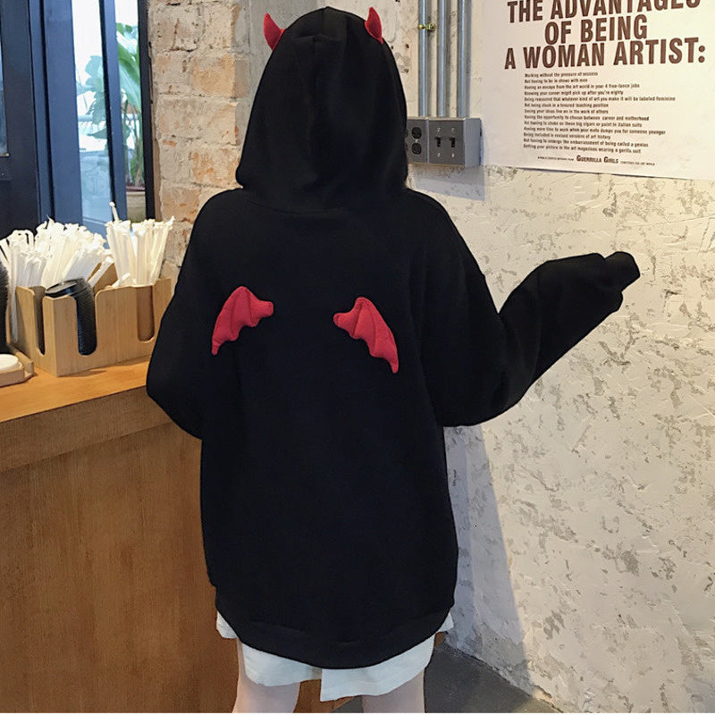 Gothic Hoodie with Little Devil Horns
