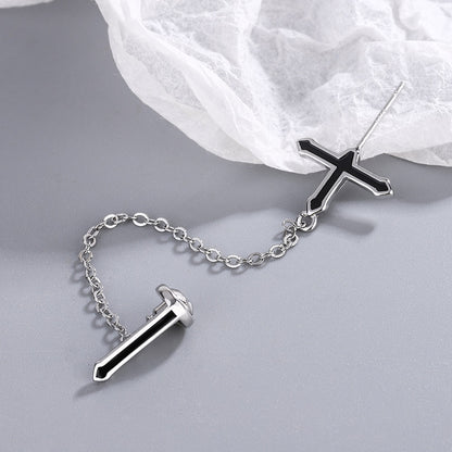 Gothic Cross Tassel Drop Earrings