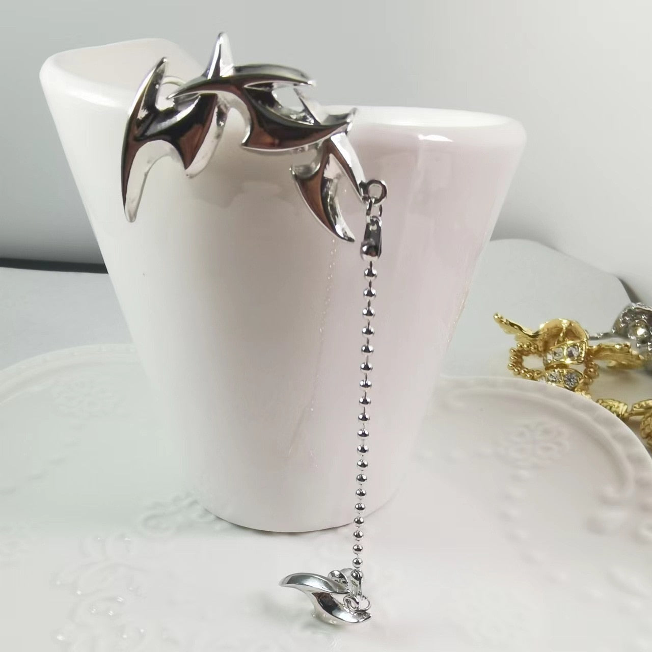 Gothic Goblin Ear Bones Clip with Chain Tassel