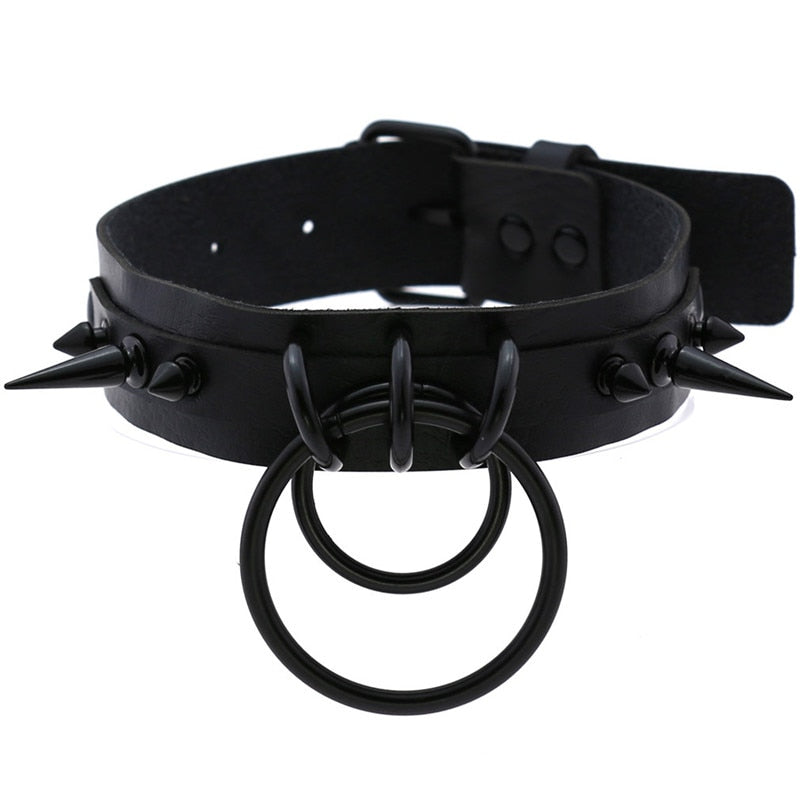 Gothic Choker Necklace with Spikes, Chains and Pendants