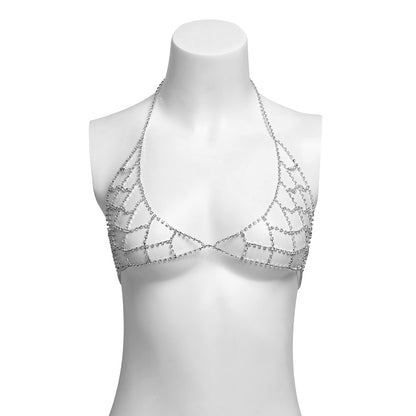 Gothic Crystal Net Bra - Shiny Rhinestone Linings