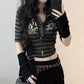 Retro-style Graphic Print Skinny Pullovers Tee with Gothic Influences