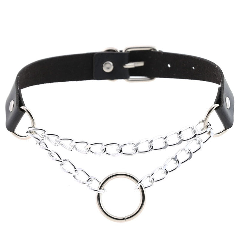Gothic Choker Necklace with Spikes, Chains and Pendants
