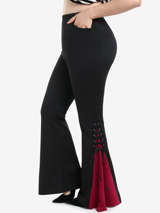 Gothic Lace Up Hem Flare Pants