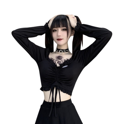 Gothic Black V-neck Crop Top
