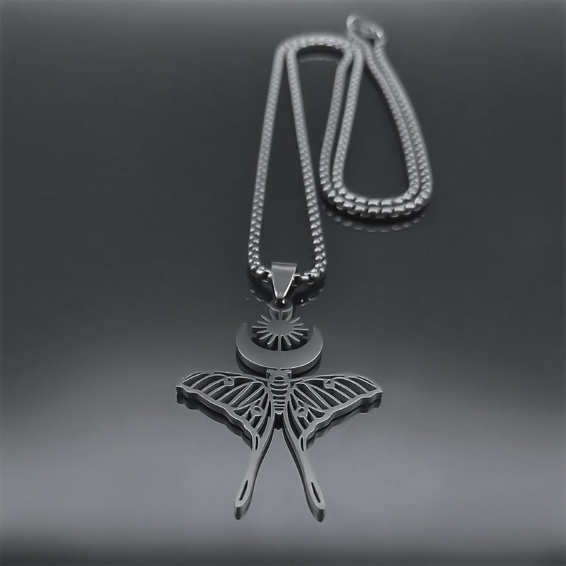 Gothic Chain Necklace with Butterfly Wicca Moon Pendant