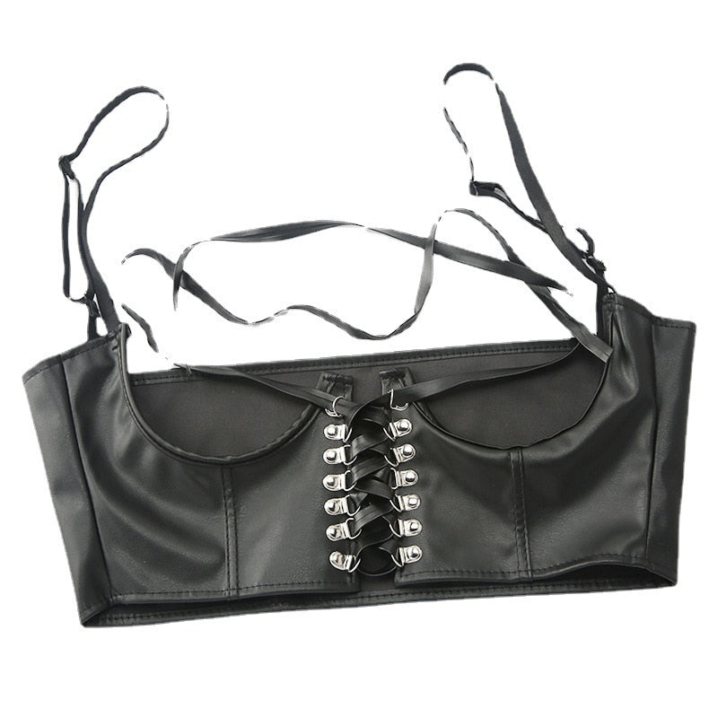Crop Top with Streetwear Gothic and Dark PU Leather Material