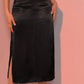 "Vintage High Waist Satin Long Skirt with Side Split in Emerald Green