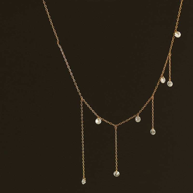 Starlight Tassel Zircon Necklace Clavicle Chain Stainless Steel Plated Gold