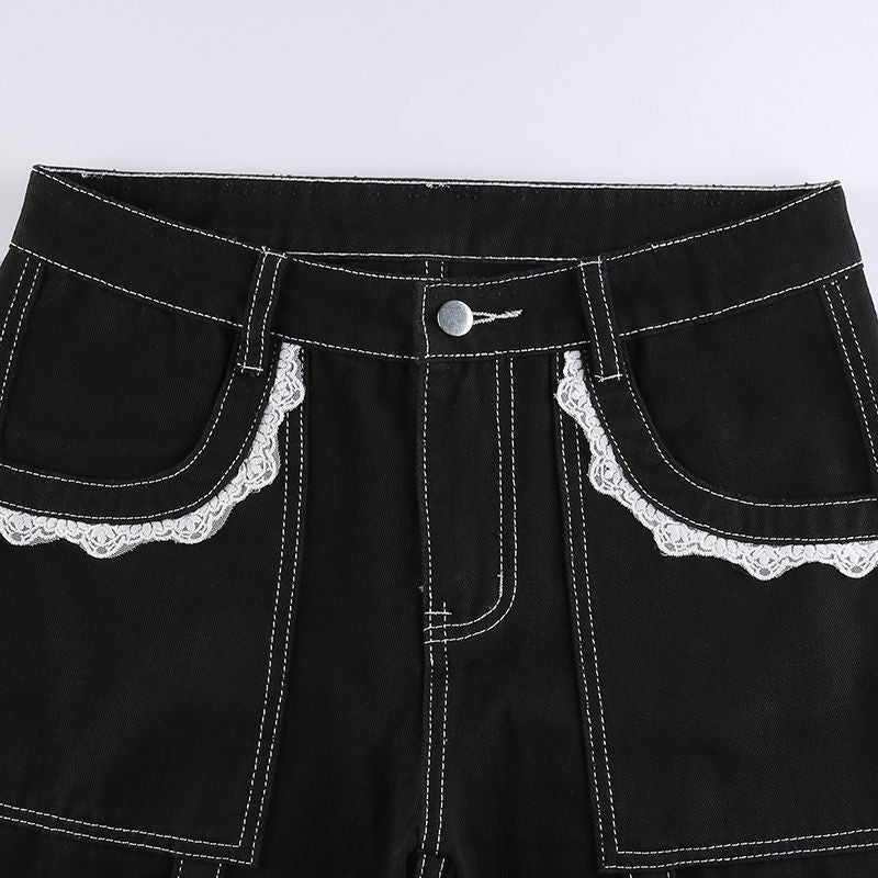 Gothic Lace Splice Baggy Jean with chains.