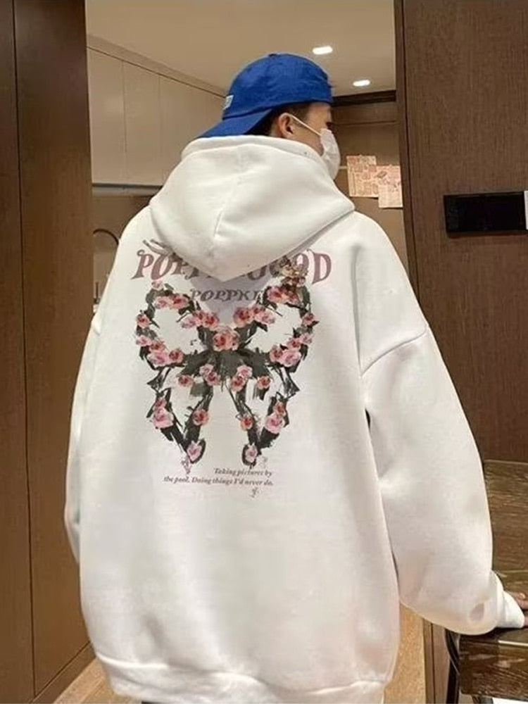Gothic-inspired Rose Print Hoodie for a unique and dark aesthetic