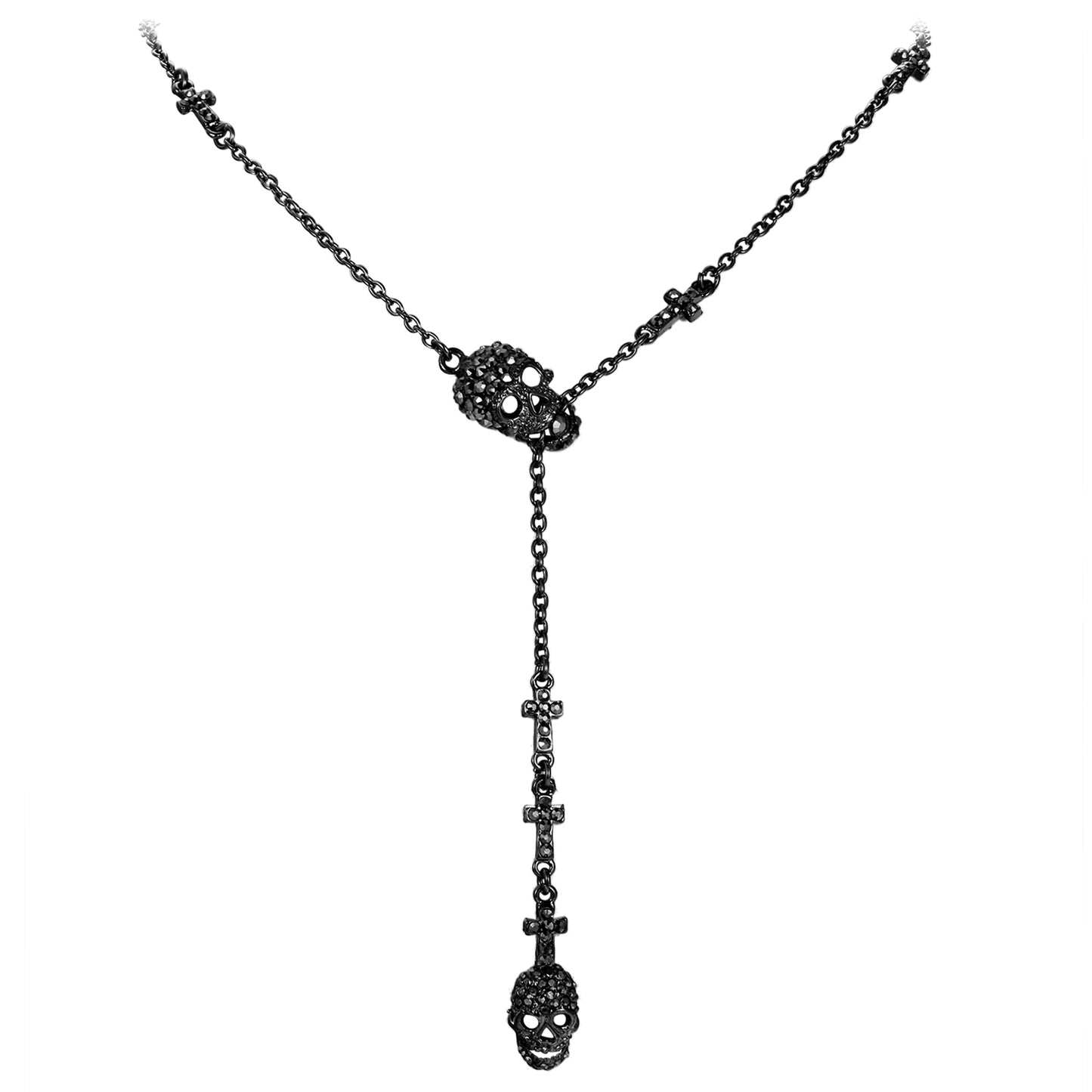 Gothic Thin Chain Necklace with Multiple Skull and Skeleton Pendant Designs