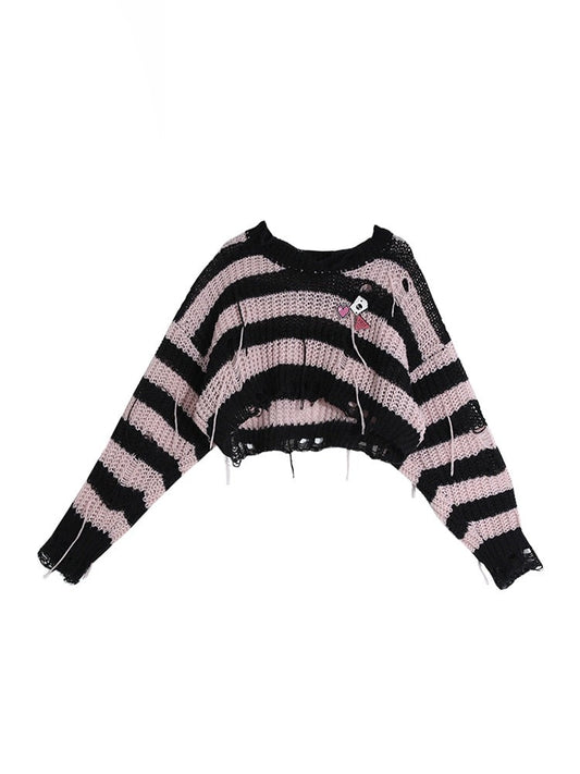 Gothic Pink Striped  Sweater