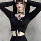 Gothic Black V-neck Crop Top