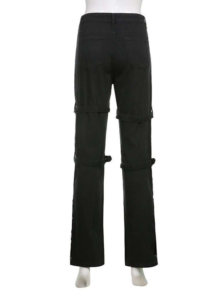 Eyelet Buckle Cyber Punk Baggy Jeans Y2K