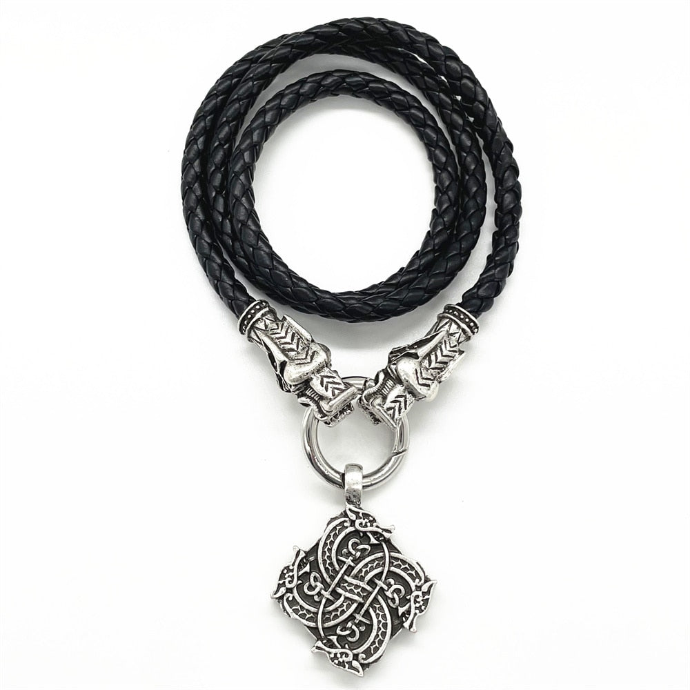 Gothic Rope Necklace with Viking Dragon Knot Pendant