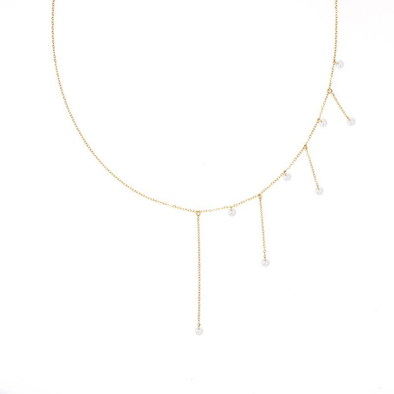 Starlight Tassel Zircon Necklace Clavicle Chain Stainless Steel Plated Gold