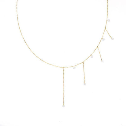Starlight Tassel Zircon Necklace Clavicle Chain Stainless Steel Plated Gold