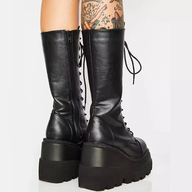 Gothic Winter Wedge Heel Boots