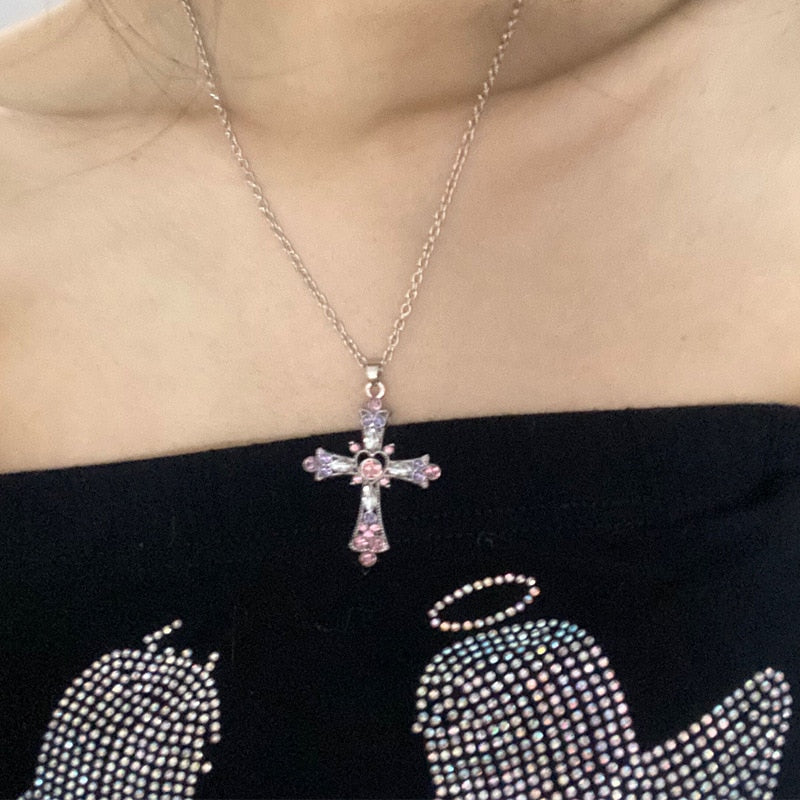 Kpop Gothic Heart Cross Necklace