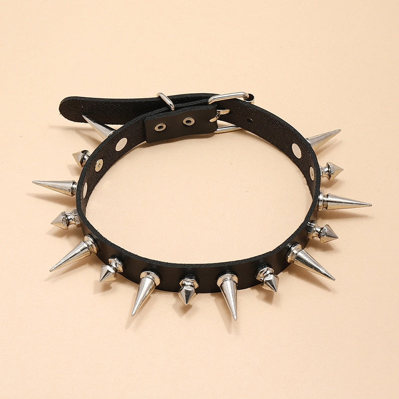 Gothica-Clothing Punk Long Spike Choker Leather Collar
