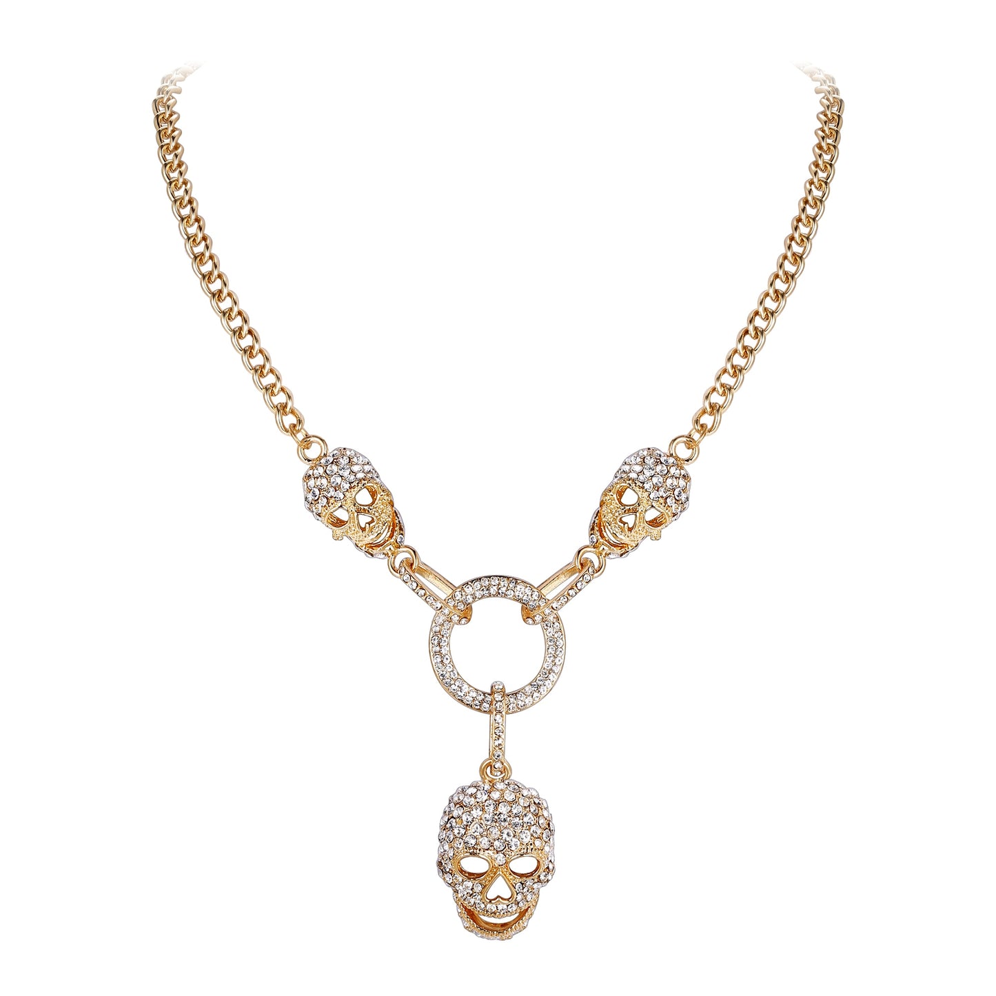 Gothic Thin Chain Necklace with Multiple Skull and Skeleton Pendant Designs