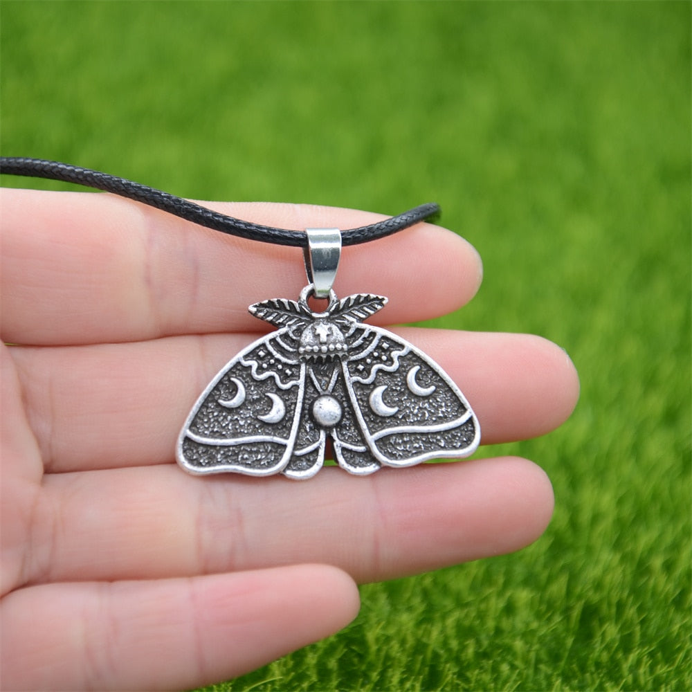Gothic Dead Moth Pendant With Crescent Moon And Sun
