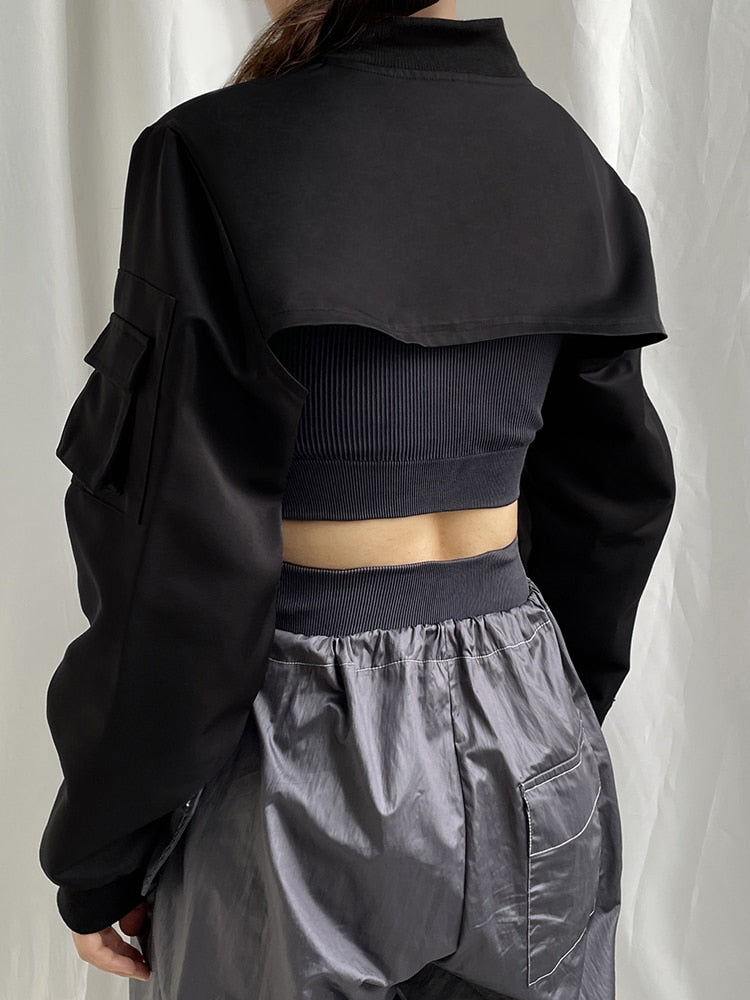 Women's Gothic jacket with short hem and belted waist for a bold look