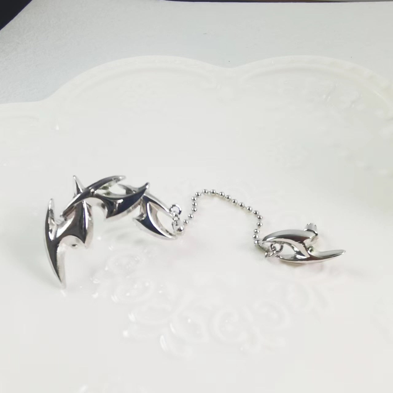 Gothic Goblin Ear Bones Clip with Chain Tassel
