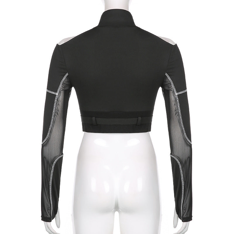 Unique Techwear Long Sleeve with Distressed Finish and Cut-out Design