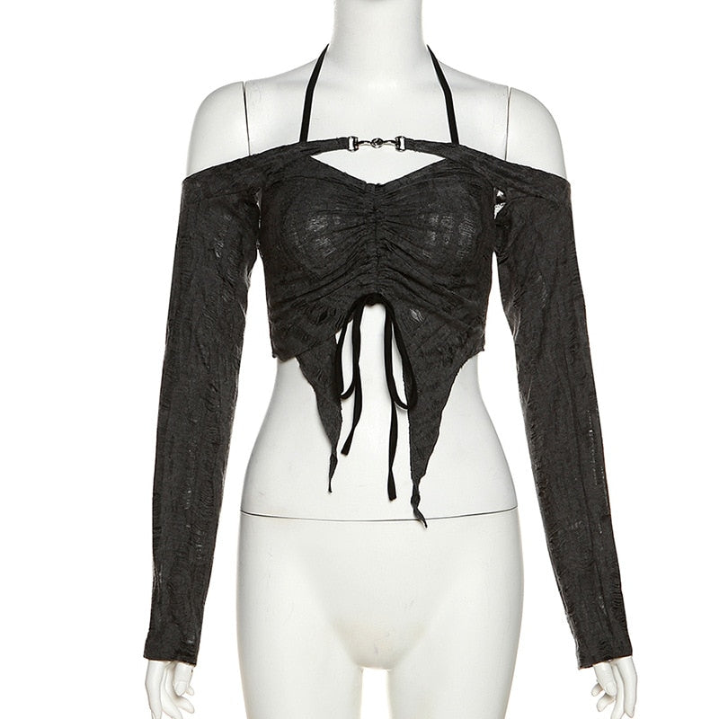Alternative and Gothic-inspired T-Shirt with drawstring detail"