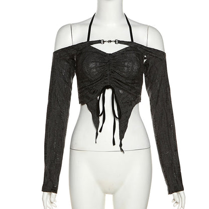 Alternative and Gothic-inspired T-Shirt with drawstring detail"