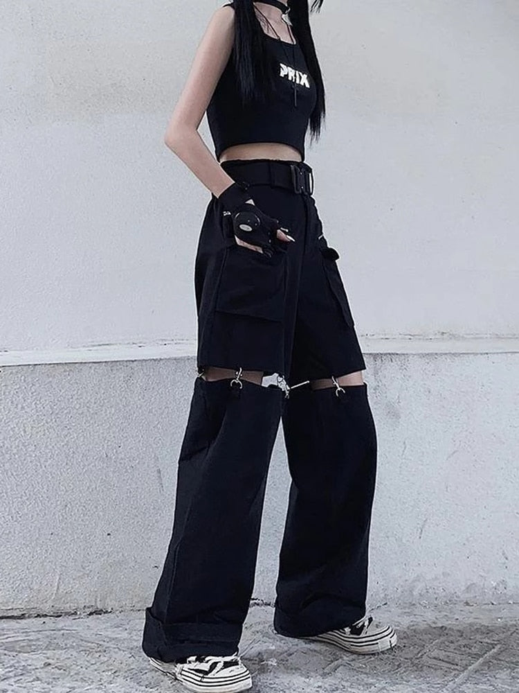 Techwear Gothic Black Cargo Pants