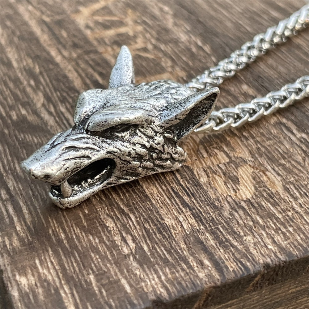 Gothic Chain Necklace with Viking Wolf Pendant