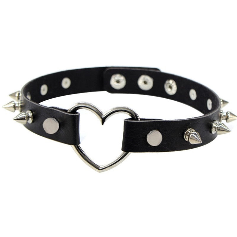 Gothic Choker Necklace with Spikes, Chains and Pendants