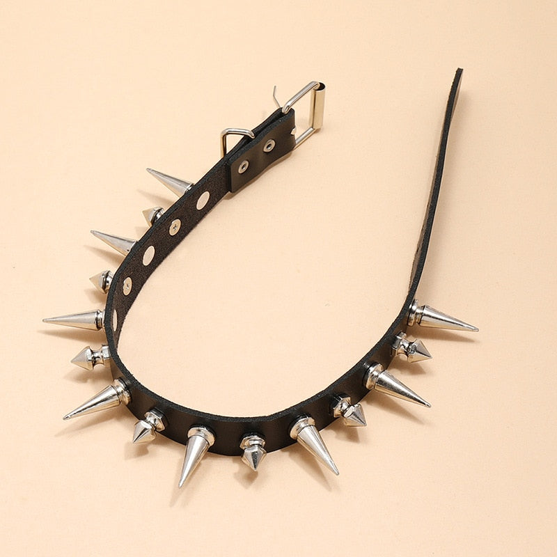 Gothica-Clothing Punk Long Spike Choker Leather Collar