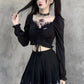 Gothic Black V-neck Crop Top