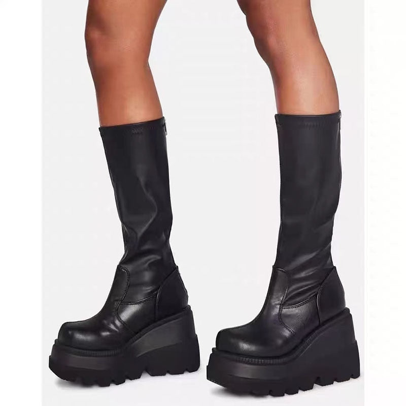 Gothic Winter Wedge Heel Boots
