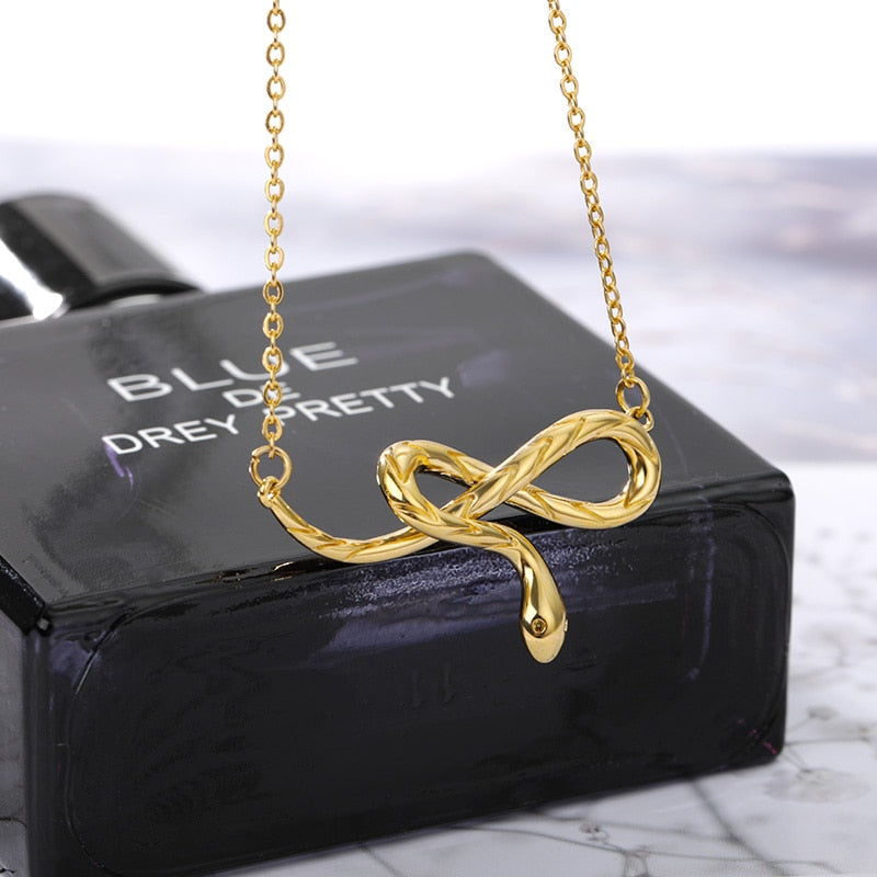 Gothic Chain Necklace with Biting Snake Pendant