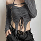  "Black Gothic Drawstring T-Shirt with edgy and alternative style"