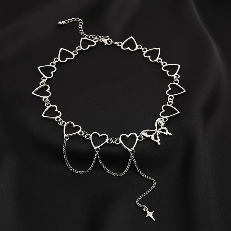 Gothic Choker Necklace with Hearts - K-Pop Style