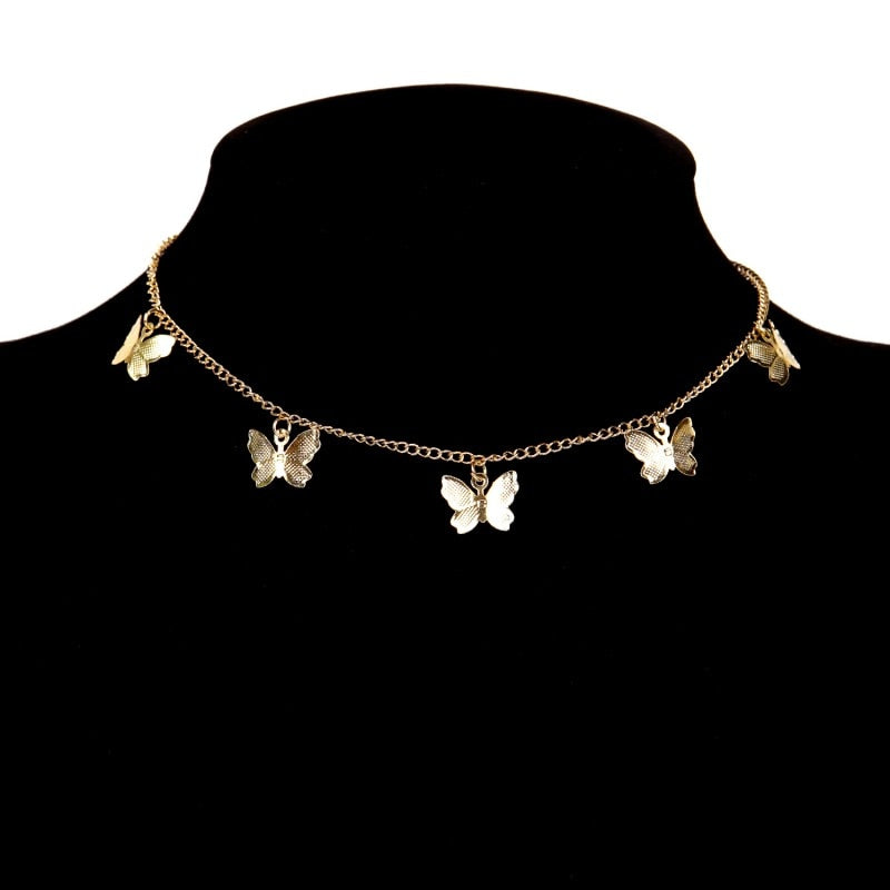 Gothic Layered Chain Necklaces with Retro Heart and Butterfly Pendants