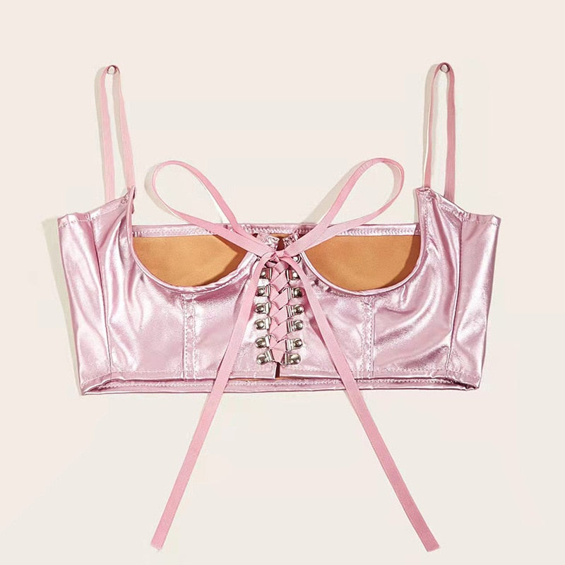 Gothic-inspired Dark PU Leather Crop Top with Streetwear Flair