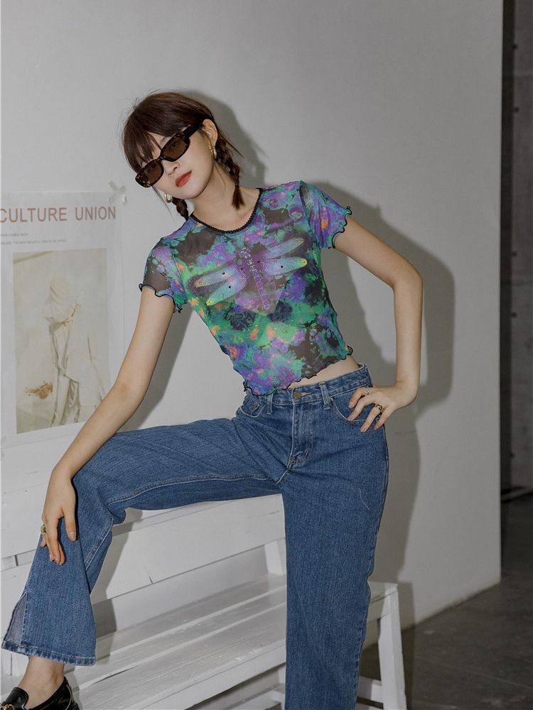 Dark and mysterious Dragonfly Crop Top, perfect for alternative fashion lovers.