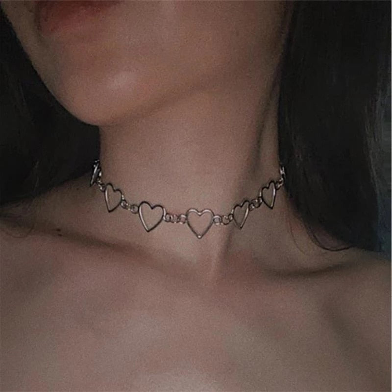 Gothic Layered Chain Necklaces with Retro Heart and Butterfly Pendants