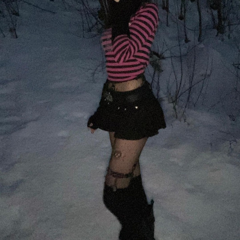 Stylish E-girl Crop Top with intricate skull and rhinestone detailing"