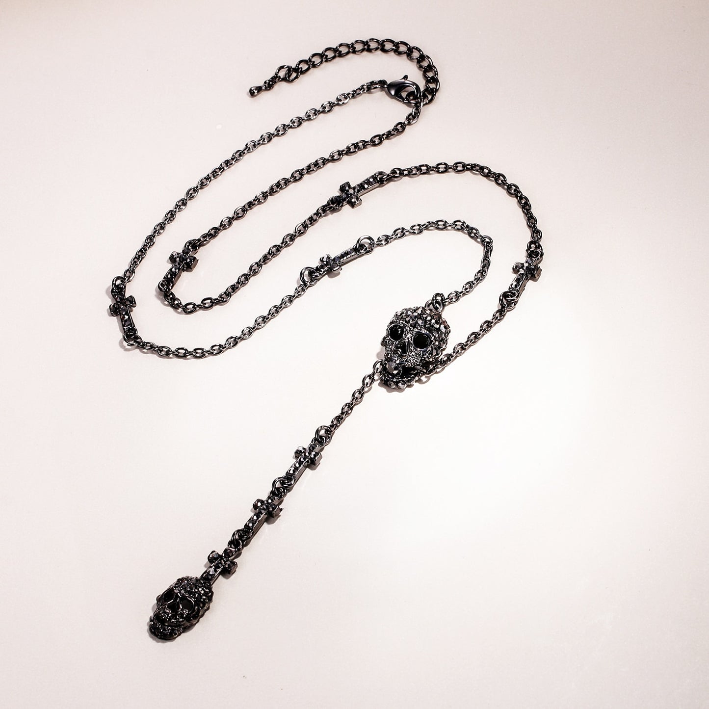 Gothic Thin Chain Necklace with Multiple Skull and Skeleton Pendant Designs