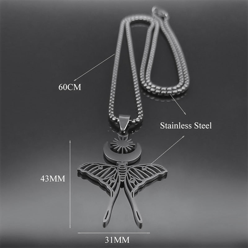 Gothic Chain Necklace with Butterfly Wicca Moon Pendant